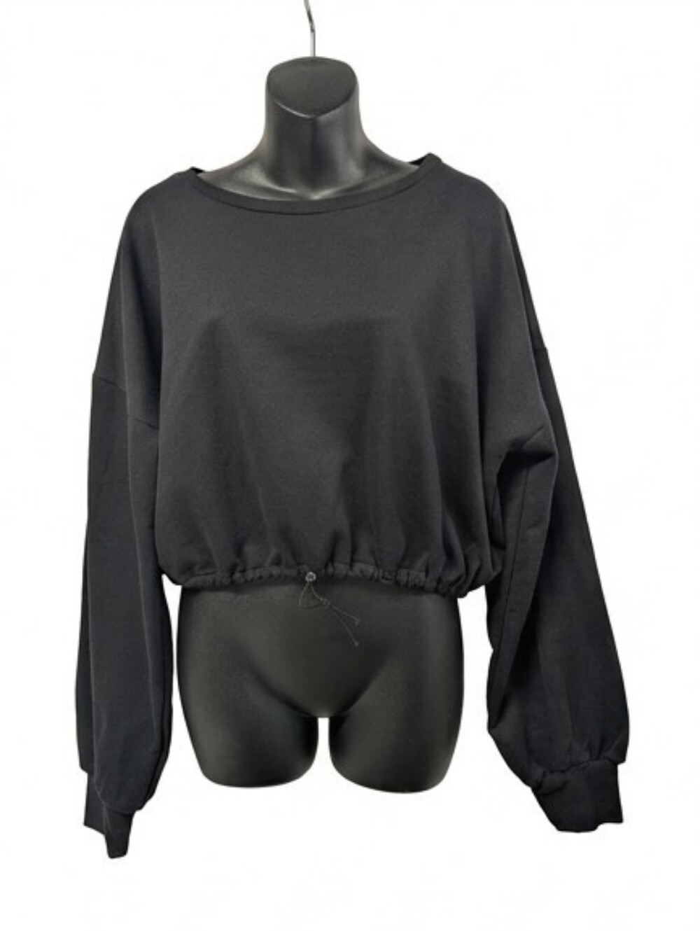 PrettyLittleThing Black Cinch Drawstring Hem Cropped Sweatshirt US 12 Large NWT